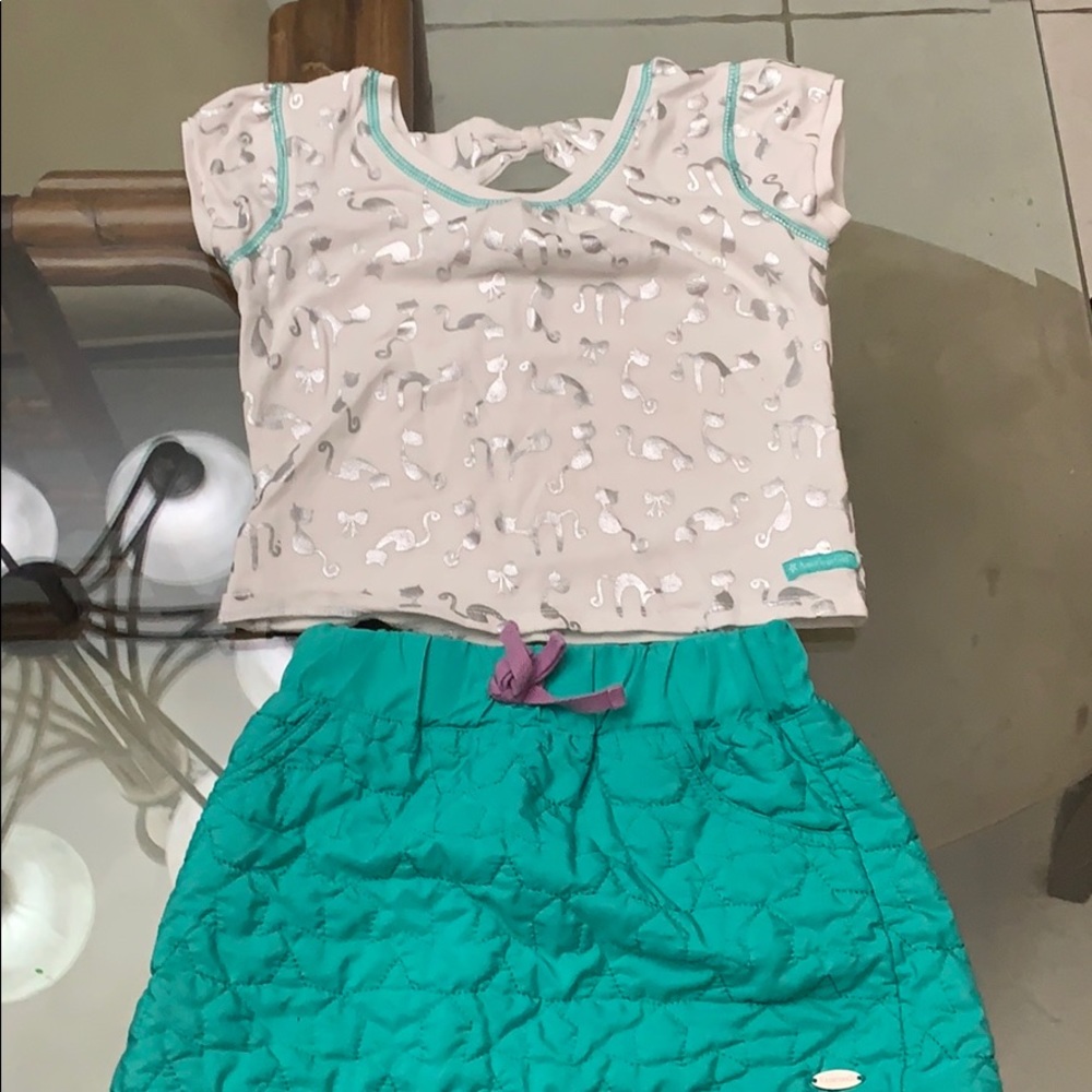 American Girl Outfit Teal Skirt and Cat Shirt sz 6